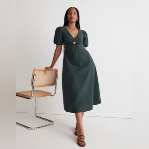 Madewell Poplin Cutout Puff-Sleeve Midi Dress
